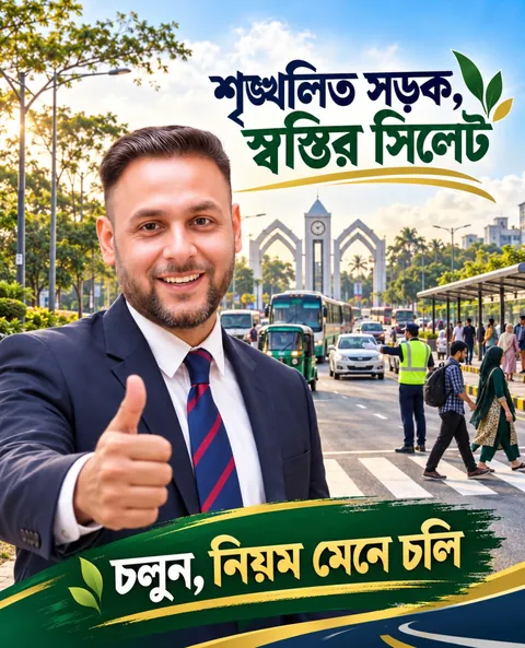 Orderly Roads, a Calmer Sylhet — campaign poster